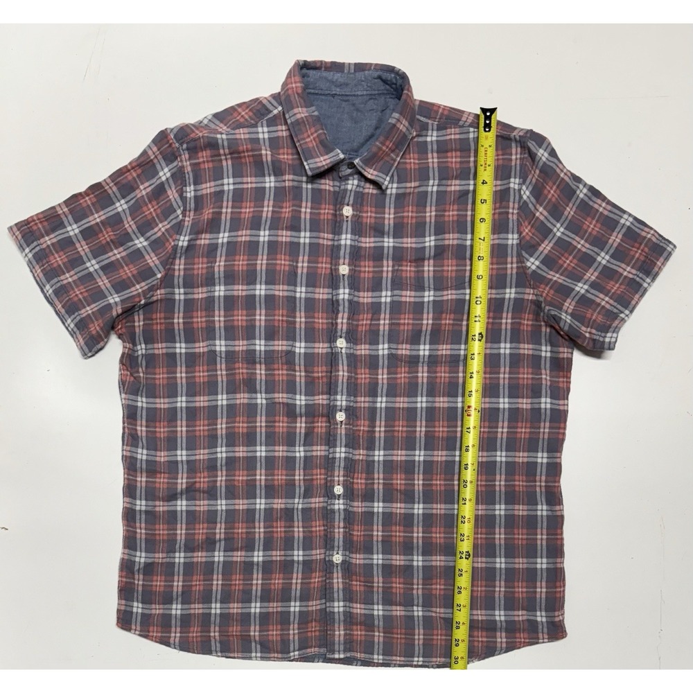 Faherty Pink Gray Plaid Reversible Button‎ Up Shirt Short Sleeve Men's XXL